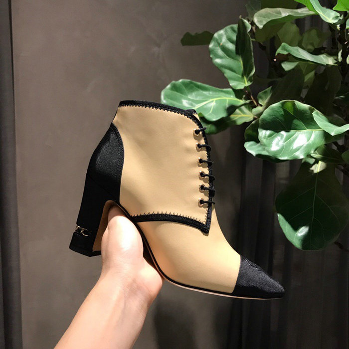 Chanel Smooth Calfskin Ankle Boots Beige CS19103