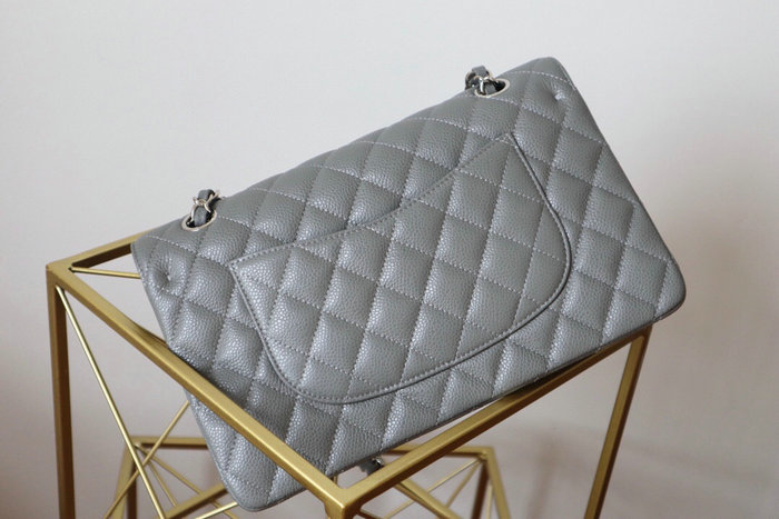 Classic Chanel Caviar Leather Flap Shoulder Bag Grey A1112