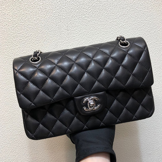Small Classic Chanel Lambskin Flap Bag Black A01117