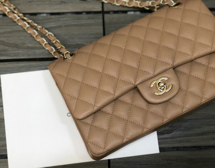 Classic Chanel Grained Calfskin Medium Flap Bag Beige CF1112
