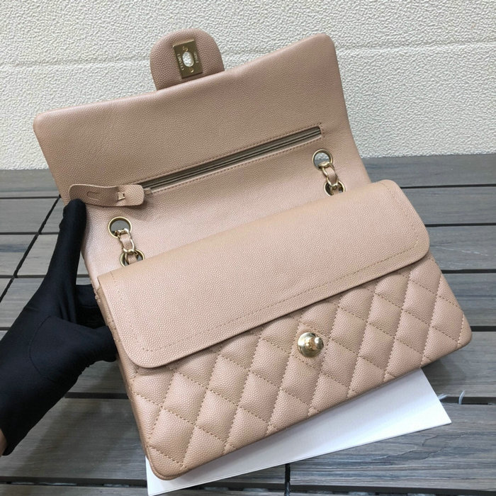 Classic Chanel Grained Calfskin Medium Flap Bag Beige CF1112