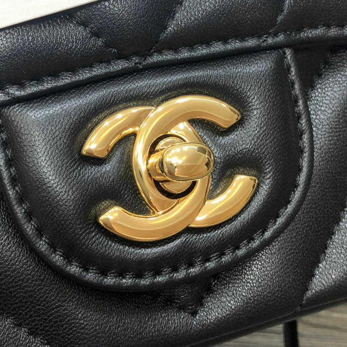 Classic Chanel Chevron Small Flap Bag Black with Gold CF1116