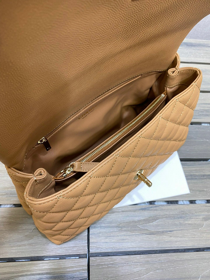 Chanel Flap Bag with Top Handle Brown A92991