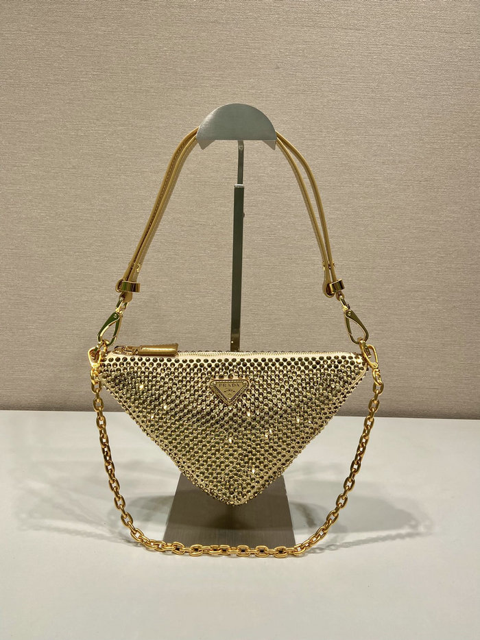 Prada Triangle satin mini-bag with crystals Gold 1BC190