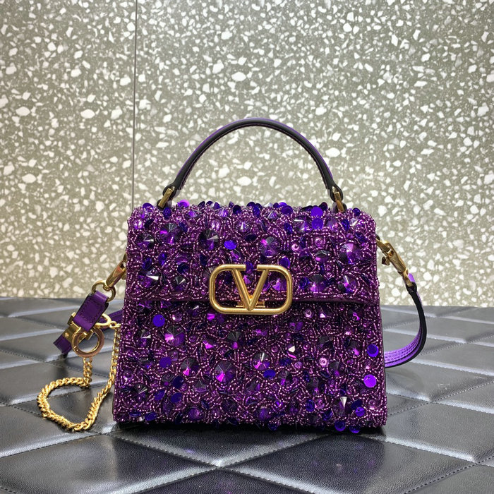 Valentino Mini VSling Handbag With 3D Embroidery Purple V0068