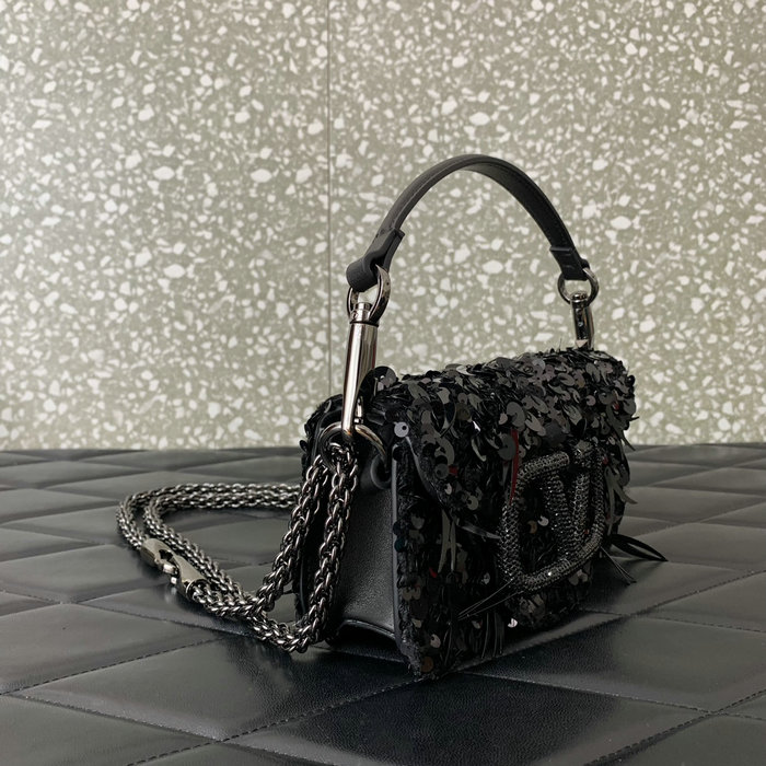 Valentino Small Loco Shoulder Bag With 3D Embroidery Black V5038