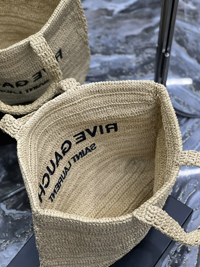 Saint Laurent Raffia Rive Gauche Tote Bag Beige 688864