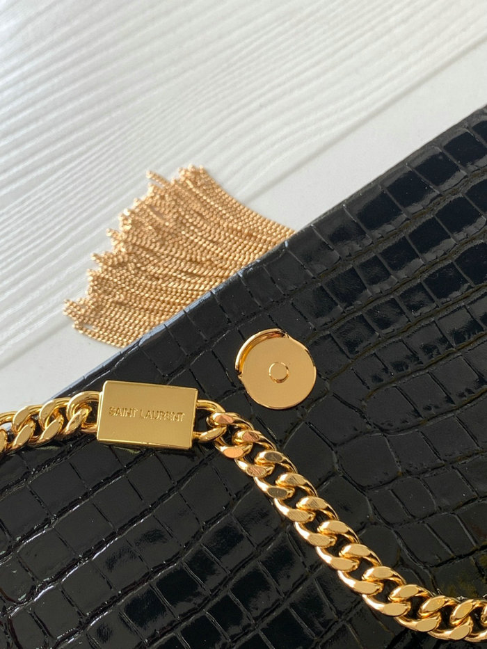 Saint Laurent Crocodile Kate 24 Chain Bag Black with Gold 354119