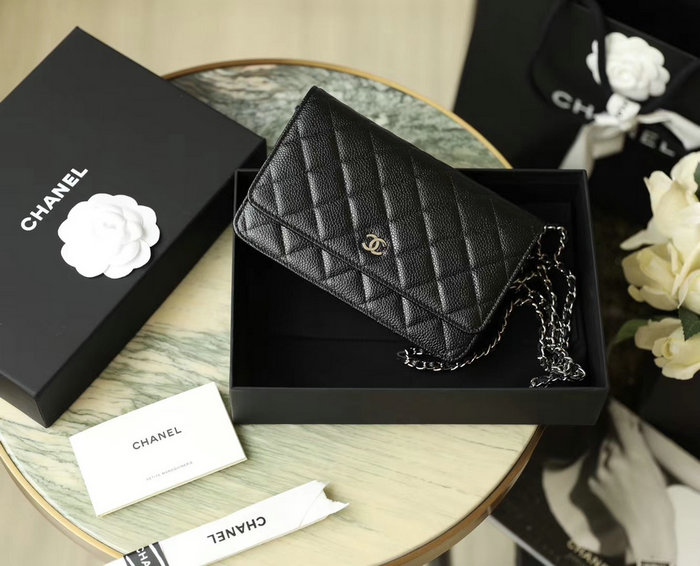 Chanel Caviar Woc Chain Wallet Black With Silver Hardware A33814