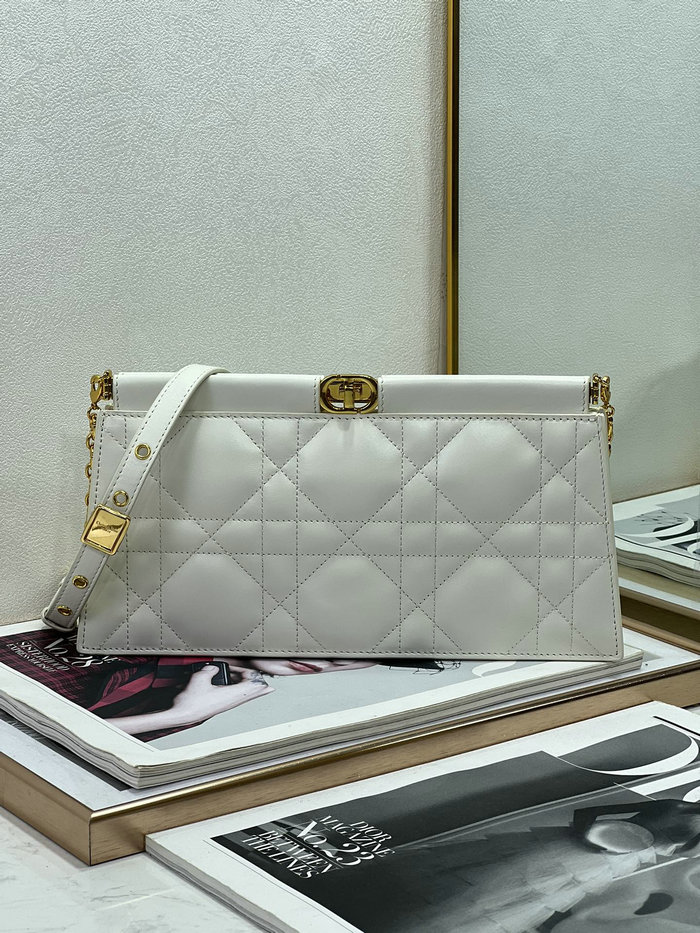Dior Caro Colle Noire Clutch With Chain White D8803
