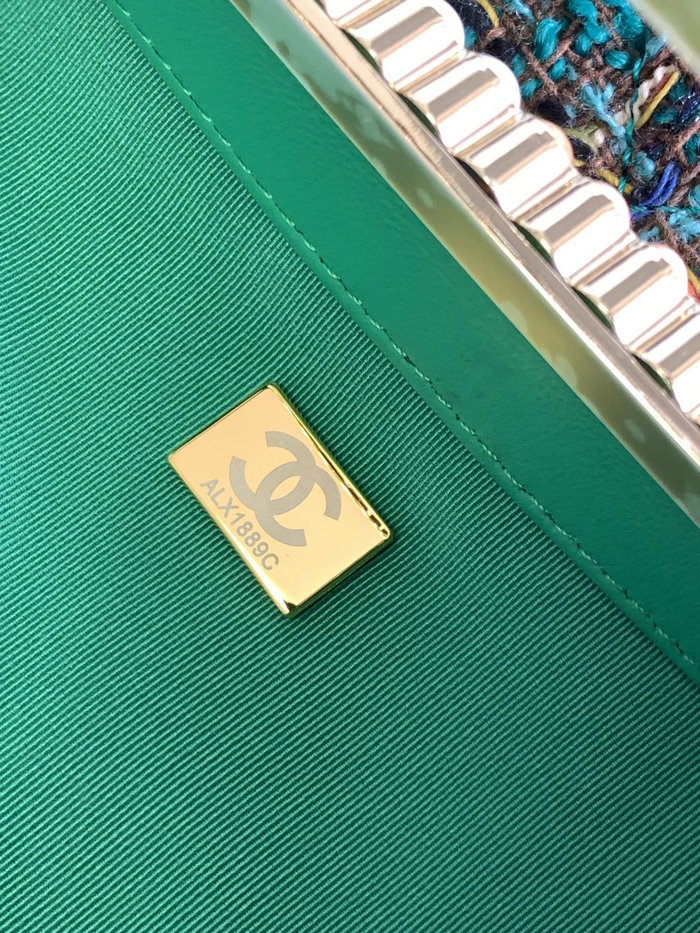 Chanel Tweed Shoulder Bag Green AS2023