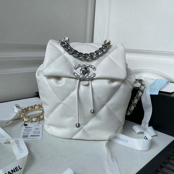 Chanel 19 Lambskin Backpack White with Silver hardware AS4223