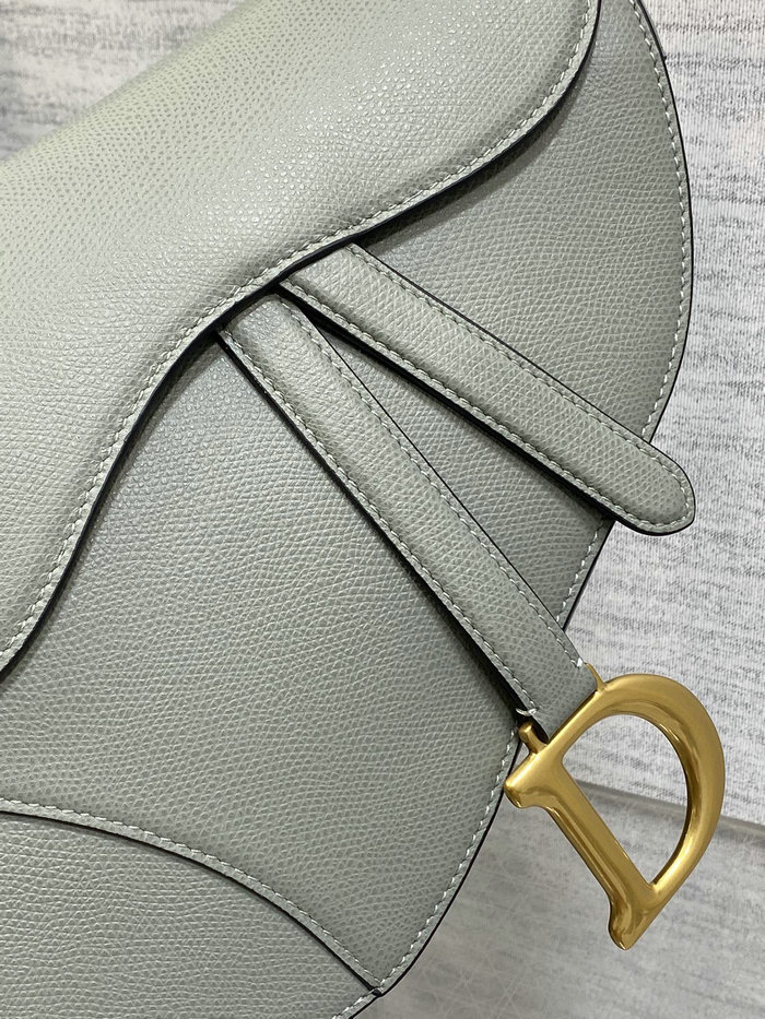 Dior Grained Calfskin Saddle Bag with Strap Stone Gray M0455