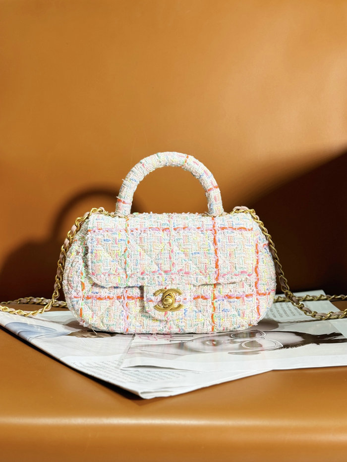 Small Chanel Tweed Bag with Top Handle Pink AS4573
