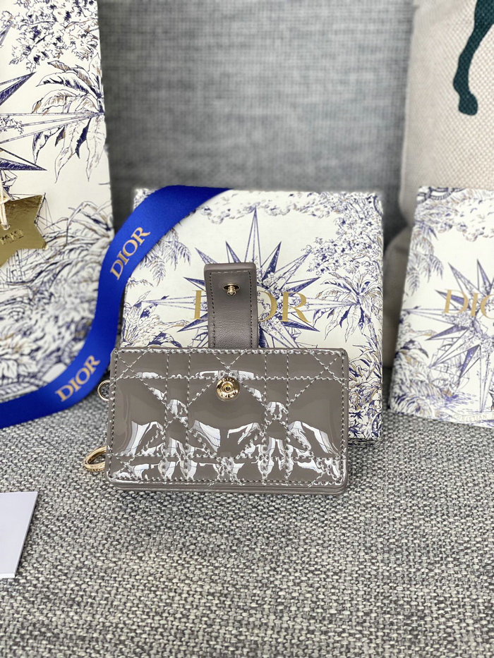 Lady Dior Patent Jasmine Card Holder Grey S0074