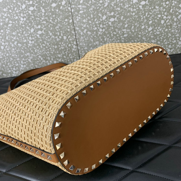 Valentino Rockstud Woven Raffia Shopping Bag V0660