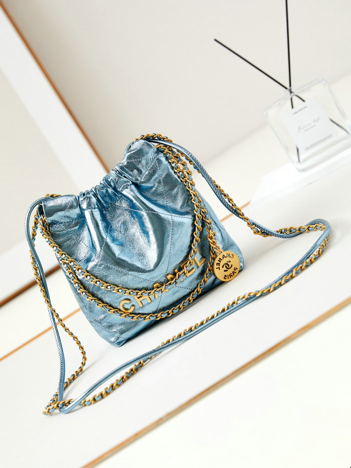 Chanel 22 Mini Handbag AS3980 Metallic Blue