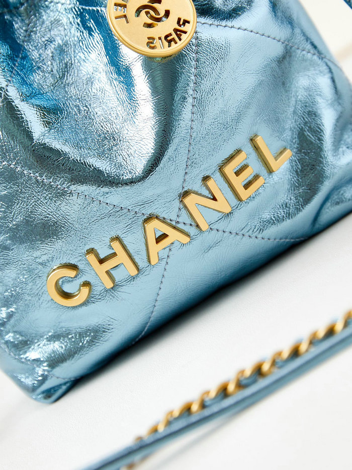 Chanel 22 Mini Handbag AS3980 Metallic Blue