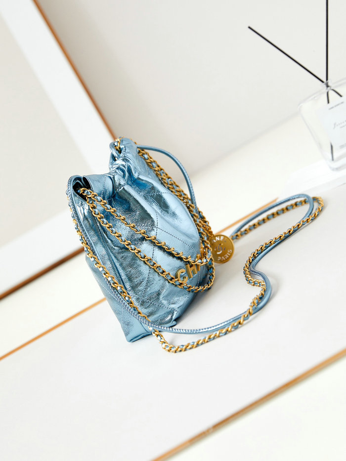 Chanel 22 Mini Handbag AS3980 Metallic Blue