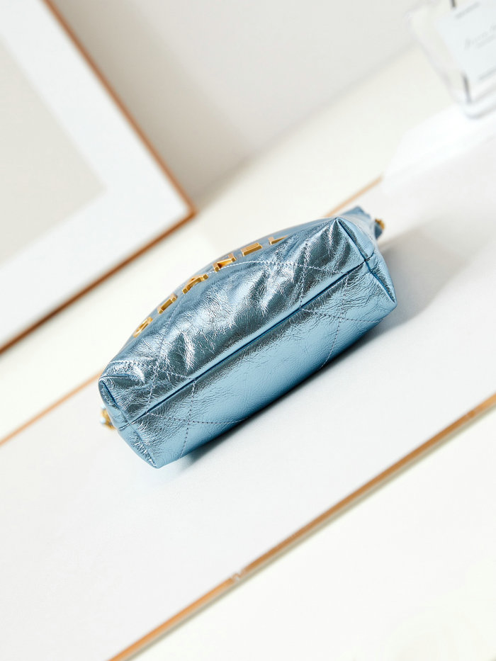 Chanel 22 Mini Handbag AS3980 Metallic Blue