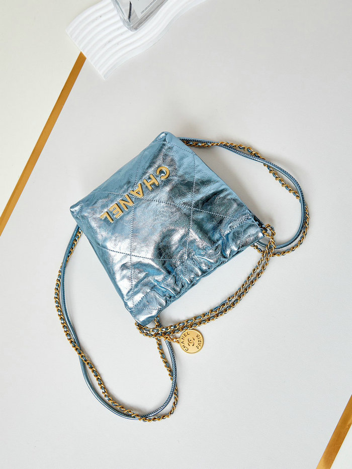 Chanel 22 Mini Handbag AS3980 Metallic Blue