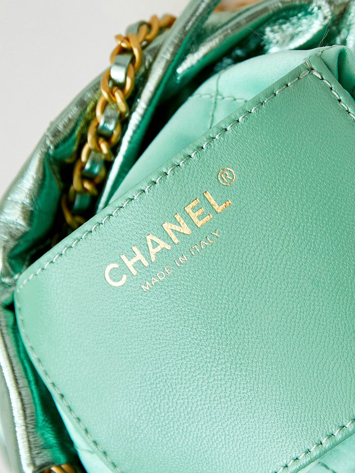 Chanel 22 Mini Handbag AS3980 Metallic Green