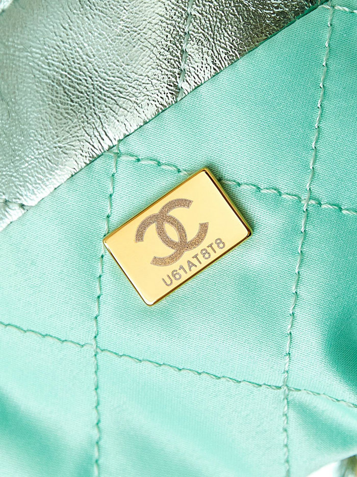 Chanel 22 Mini Handbag AS3980 Metallic Green
