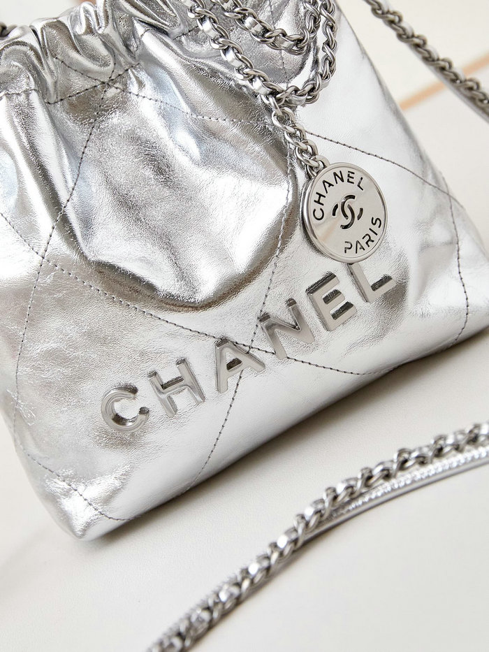 Chanel 22 Mini Handbag AS3980 Metallic Sliver