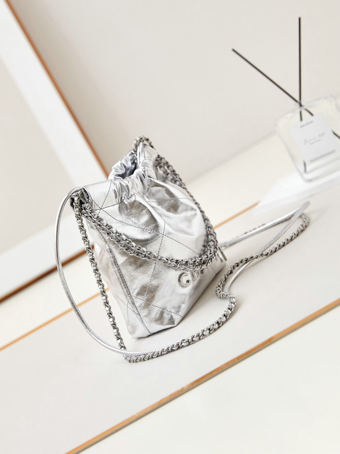 Chanel 22 Mini Handbag AS3980 Metallic Sliver