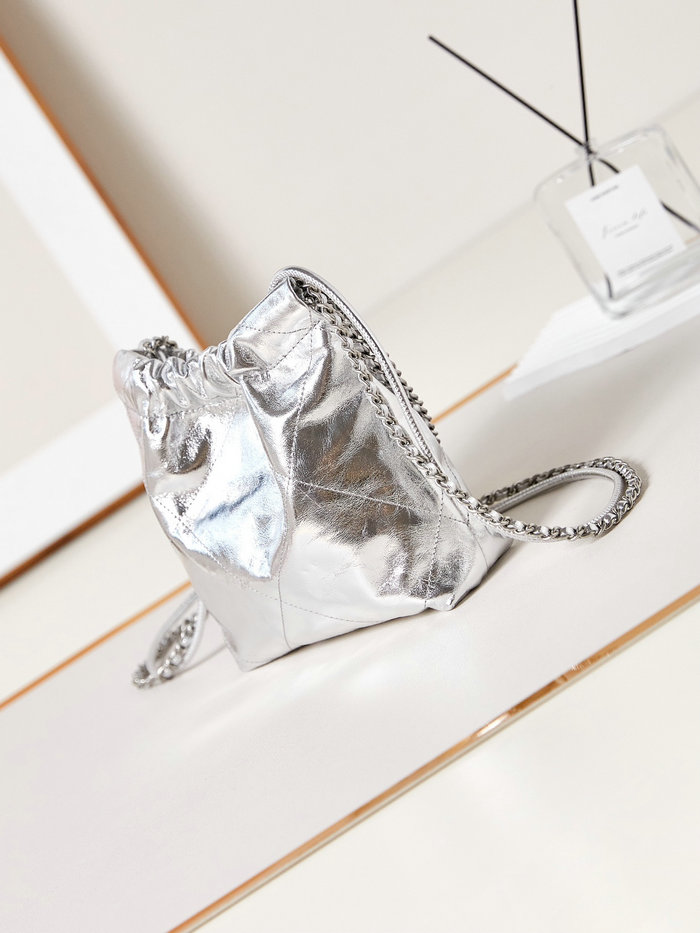 Chanel 22 Mini Handbag AS3980 Metallic Sliver