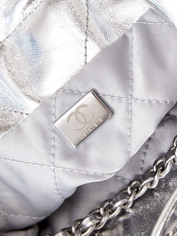 Chanel 22 Mini Handbag AS3980 Metallic Sliver