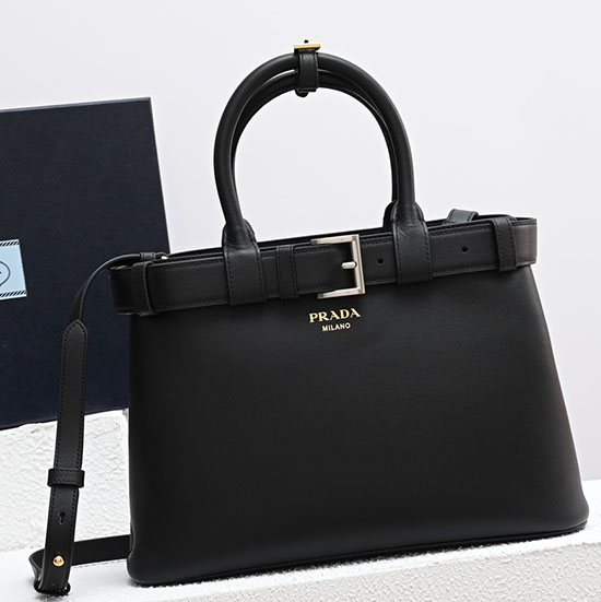 Prada Buckle Small Leather Handbag Black 1BA434