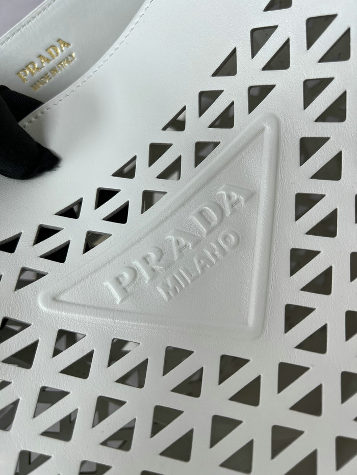 Prada Large perforated leather tote bag 1BG503 White