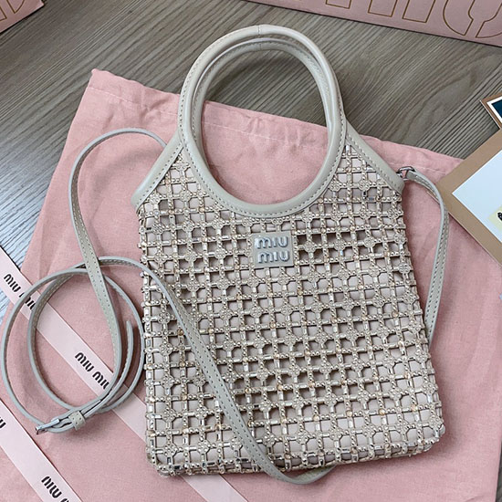 Miu Miu Satin Handbag with Crystals Beige 5BA281