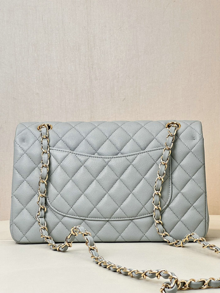 Medium Chanel Grained Calfskin Flap Bag A01112 Grey with Gold