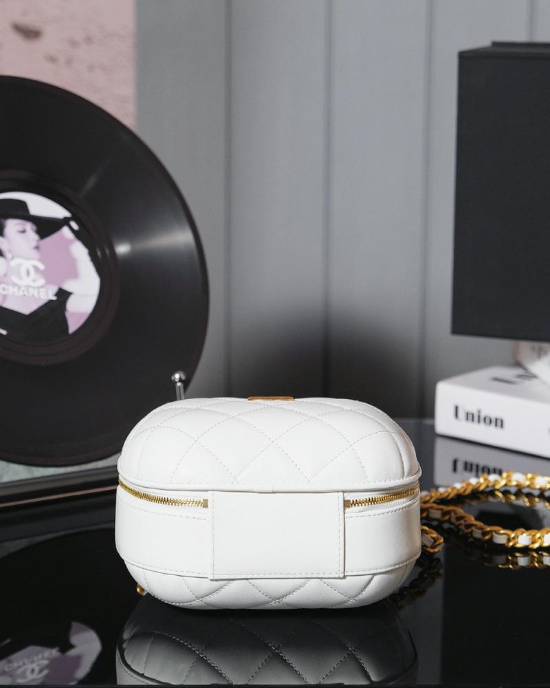 Chanel Lambskin Vanity Case With Chain White AS3066