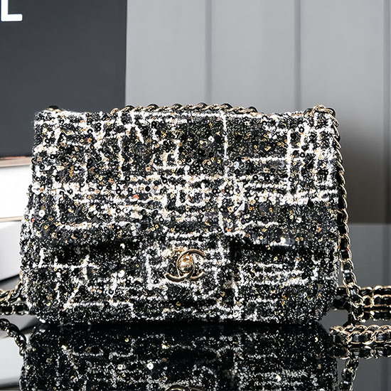 Small Chanel Sequins Tweed Flap Bag CF2420 Black
