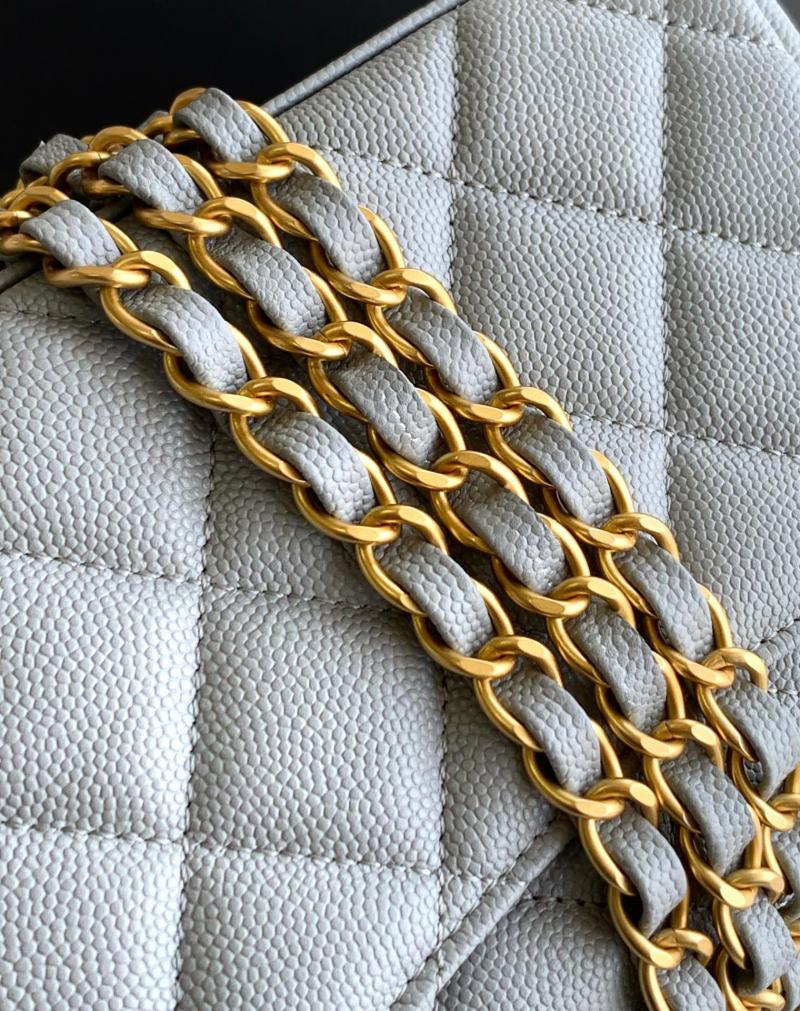 Mini Chanel Leather Flap Bag Light Grey AS5329