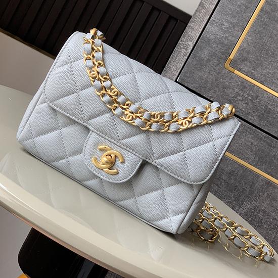 Mini Chanel Leather Flap Bag Light Grey AS5329