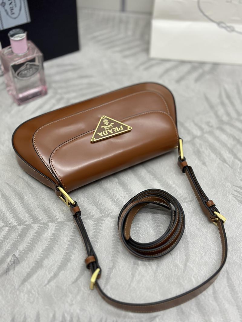 Prada Brushed Leather Shoulder Bag Camel 1BD345