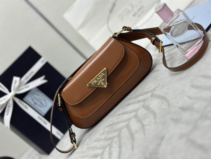 Prada Brushed Leather Shoulder Bag Camel 1BD345