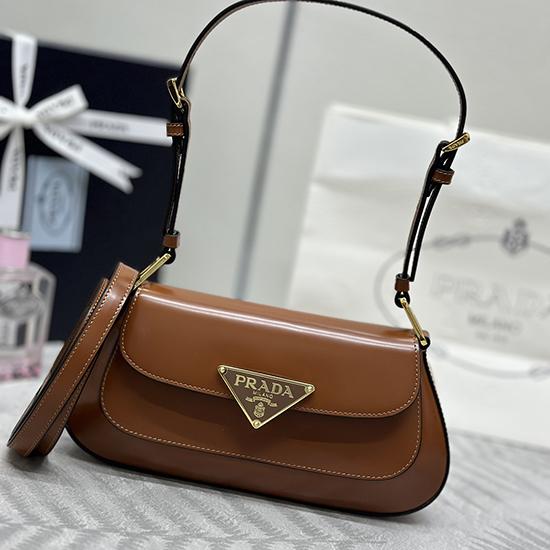 Prada Brushed Leather Shoulder Bag Camel 1BD345