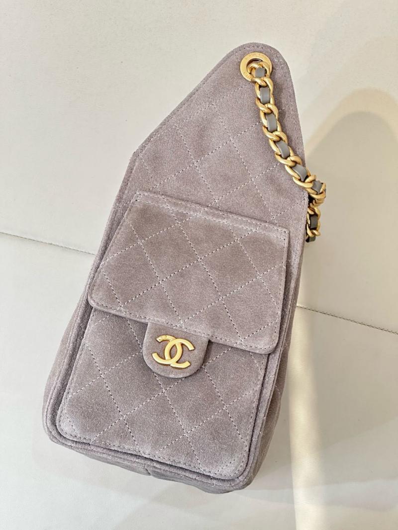 Chanel Suede 25 Small Handbag Light Grey AS2593