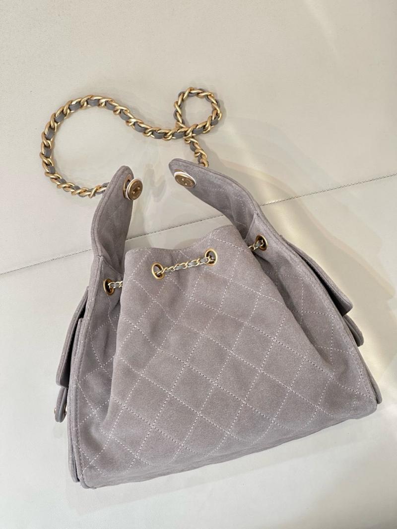 Chanel Suede 25 Small Handbag Light Grey AS2593