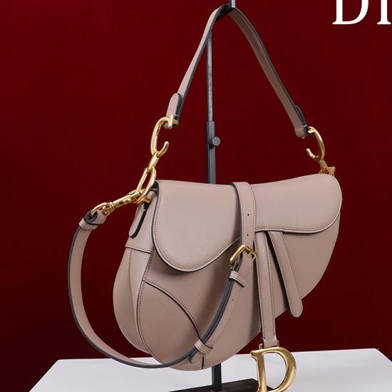 Dior Grained Calfskin Saddle Bag With Strap Taupe M0455