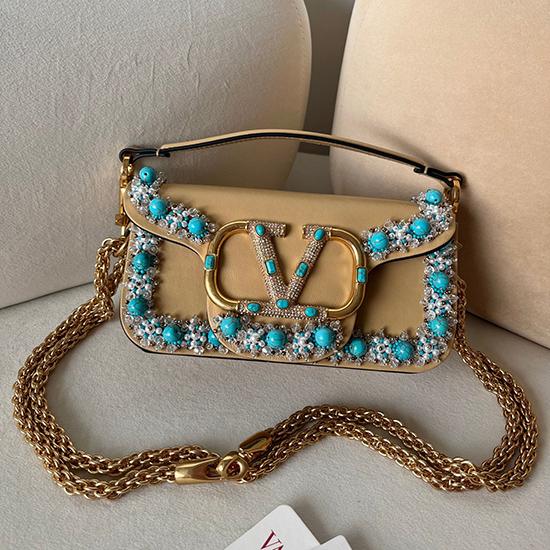 Valentino Small Embroidered Shoulder Bag Beige V0145