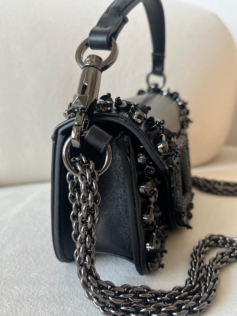Valentino Small Embroidered Shoulder Bag Black V0145