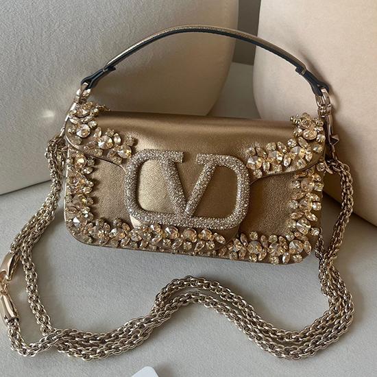 Valentino Small Embroidered Shoulder Bag Gold V0145