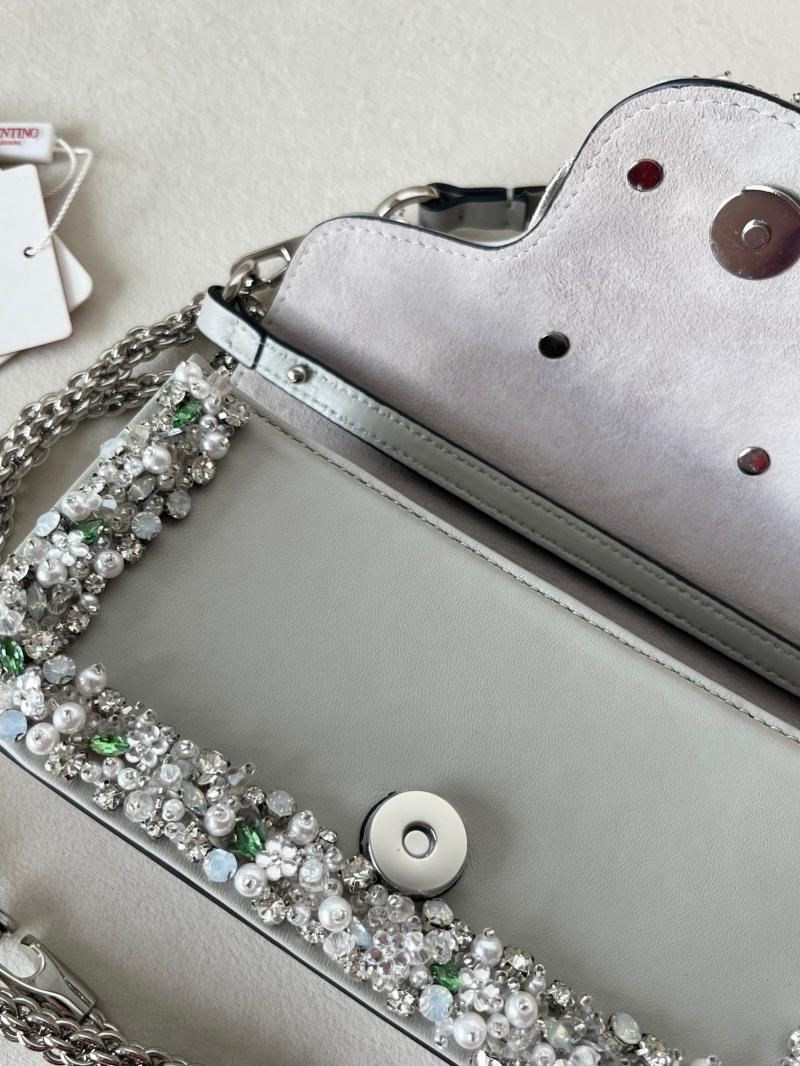 Valentino Small Embroidered Shoulder Bag Grey V0145