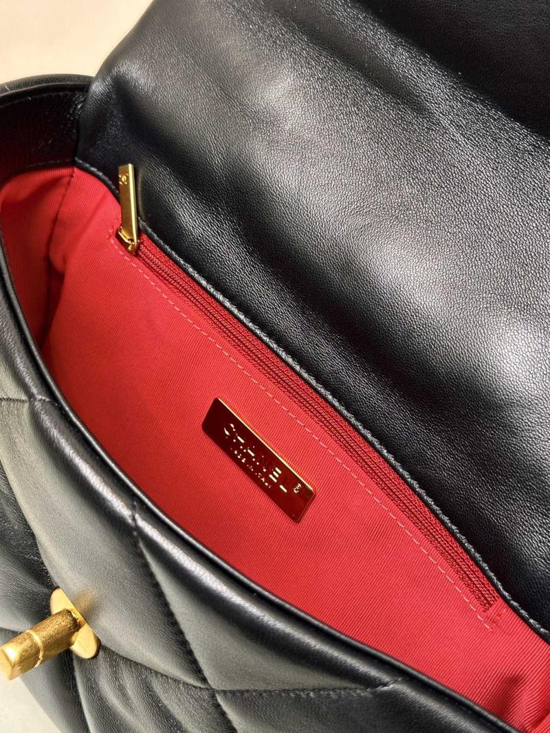 Chanel 19 Lambskin Flap Handbag Black with Gold AS1160